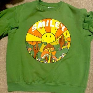 Green “smiley” groovy sweatshirt. Cottonon